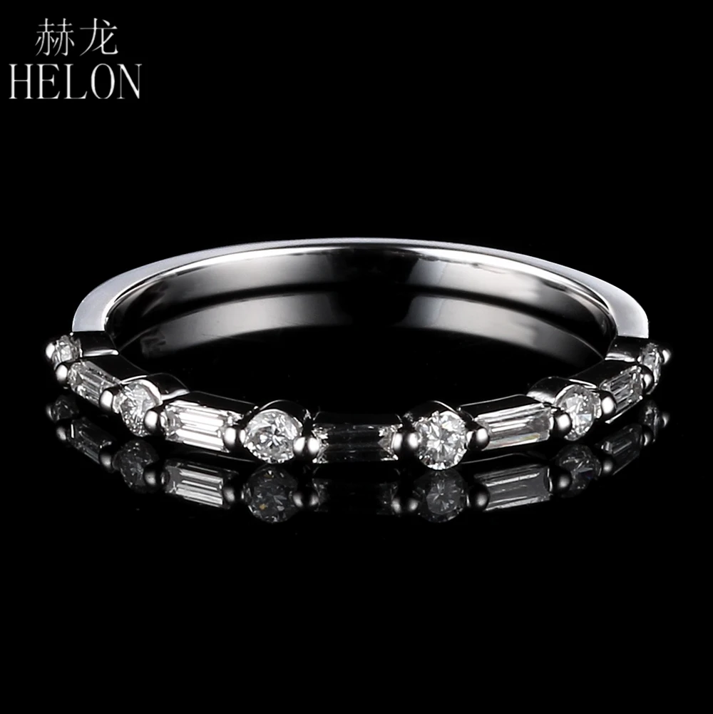 Helon из натуральной бриллиантами Обручение Свадебные SOLID 14 К белого золота ювелирные изделия Для женщин кольцо группы Круглый полный и багет С