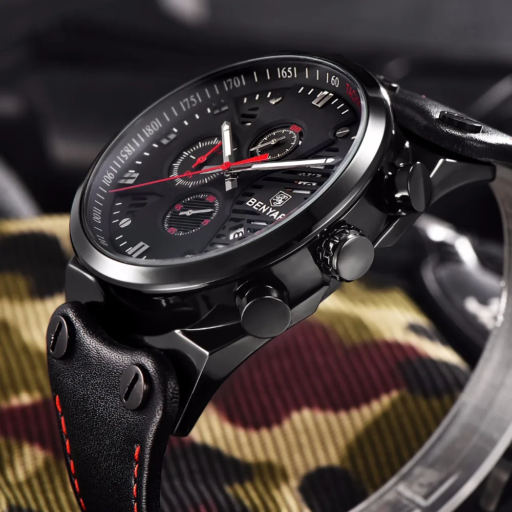 Часы мужские водонепроницаемые кварцевые в стиле милитари с хронографом|saat men|saat