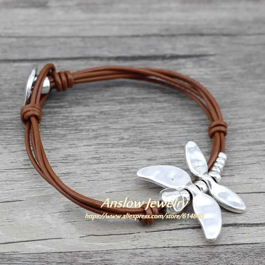 Бренд Anslow высокое качество модные ювелирные изделия Ретро стиль Drongfly кожаный