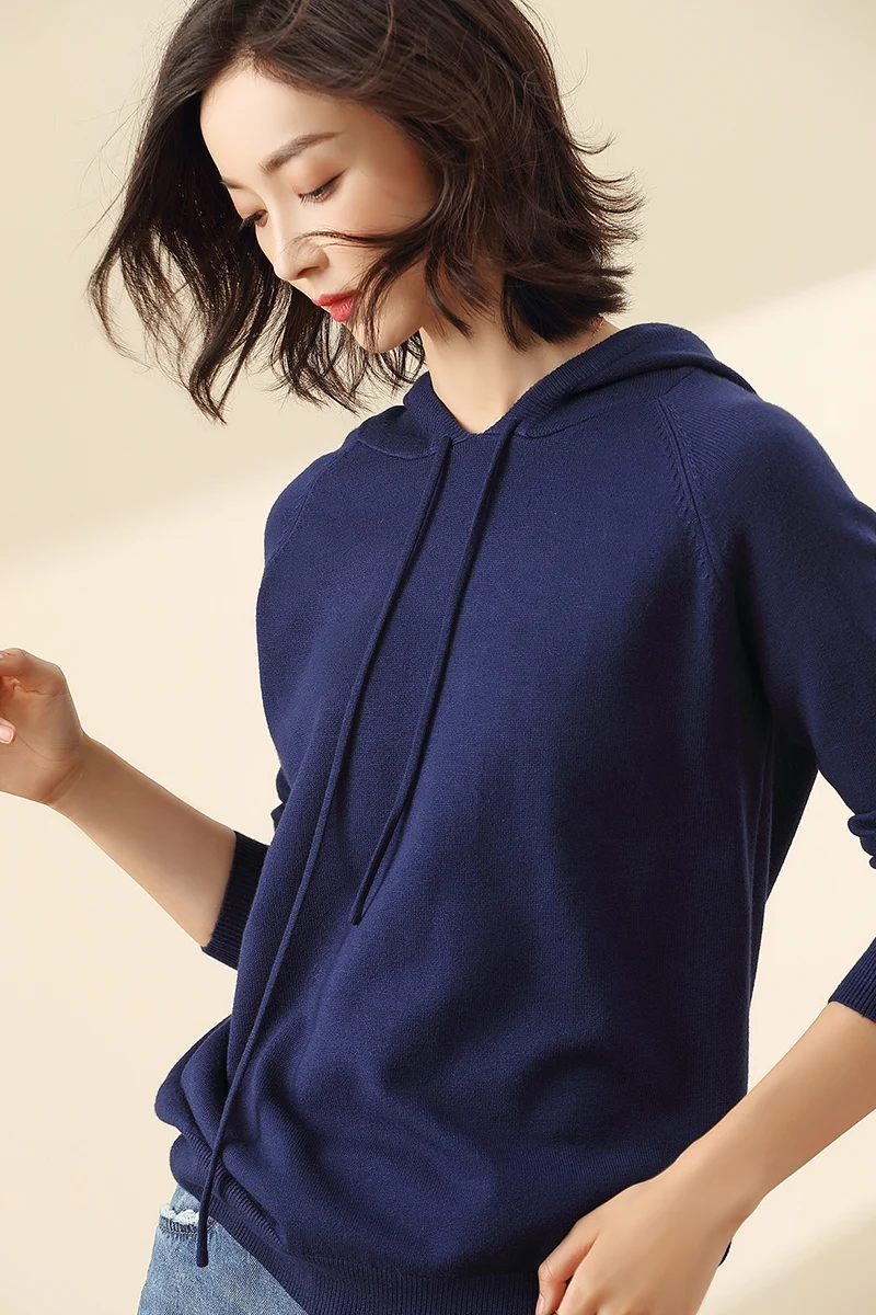 spring autumn new style knitted women cashmere sweater long sleeve wool pullovers high quality warm female hooded | Женская одежда