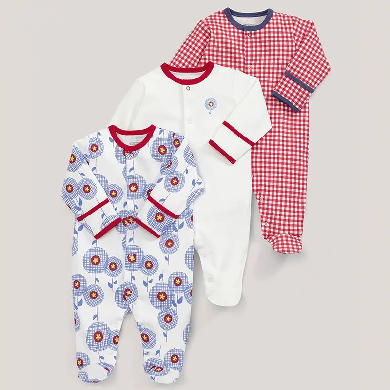 3 PCS Baby Romper Long Sleeves Cotton Baby Pajamas Cartoon Printed Newborn Baby Girls Boys Clothes Baby Clothing Newborn
