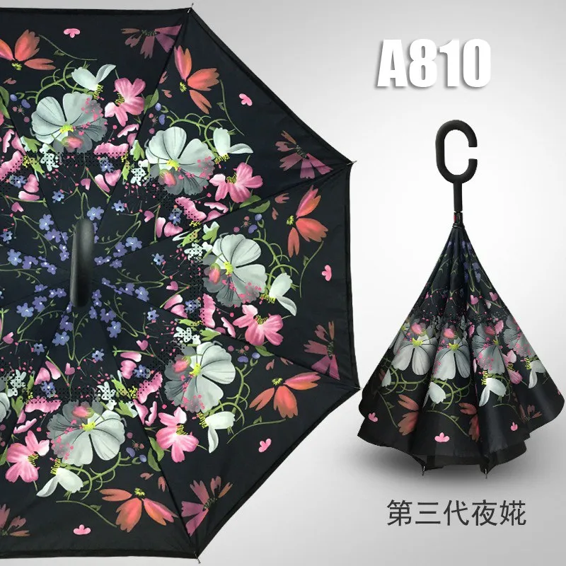 Umbrella A810 Ветронепроницаемый двухсторонний складной зонт с ручкой для мужчин и женщин, защита от солнца, дождя, автомобиля, перевернутые зонтики, двойной слой, анти-УФ, самоподставка Parapluie - Цвет: Umbrella A810