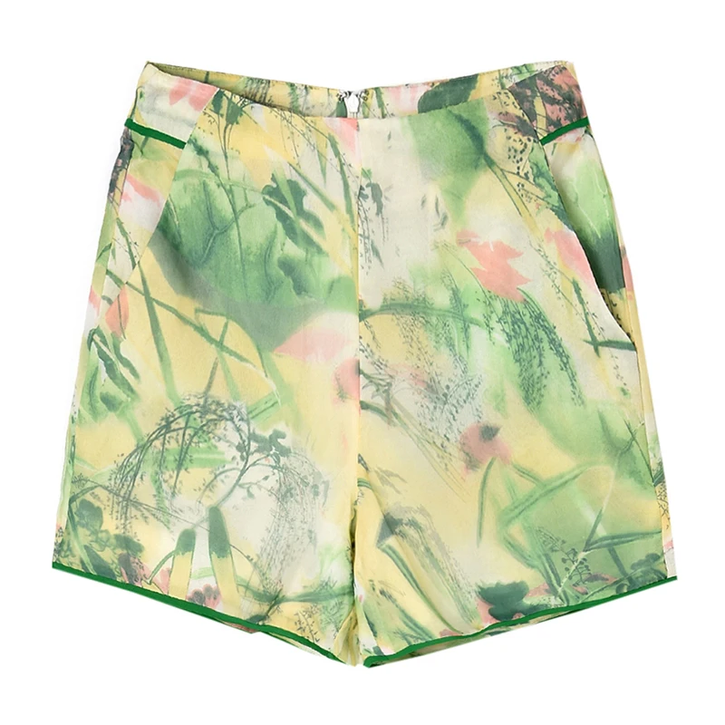 

Summer Fashion Women Female High Waisted Green Printed Floral Pattern Wide Leg Shorts , 2017 Casual Woman Lady Patchwork Shorts
