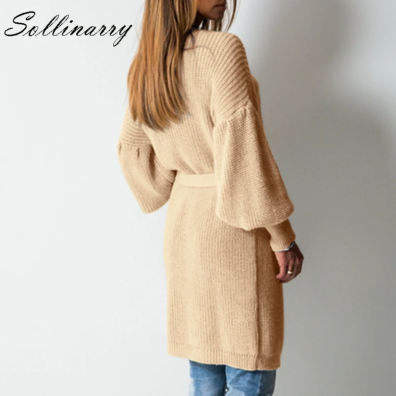 Sollinarry ремень галстук Feminino свитеры для женщин трикотажные прочные кардиганы