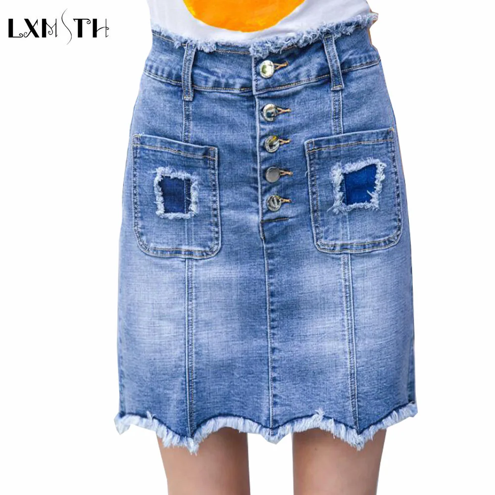 Женская джинсовая юбка LXMSTH 6XL 7XL 8XL короткая Облегающая с кисточками мини высокой