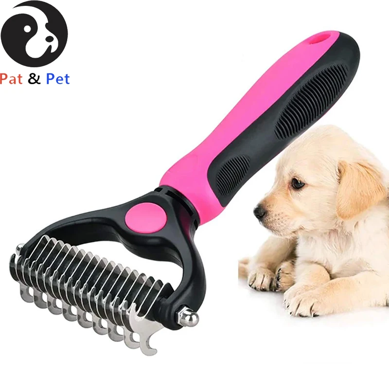 

Dog Grooming and Dematting Comb 2 Sided Undercoat Rake for Dogs & Cats with Medium & Long Hair Pet Detangler Tool, Dog Brushes