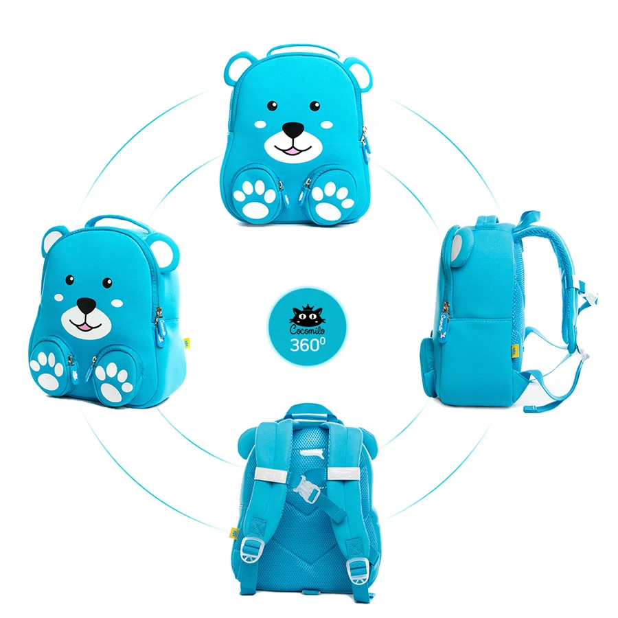 Quality Waterproof 3D Bear Anti-lost School Bag Sky Blue Baby Backpack Zoo Animal Toddler Bag Boys Little Kids Kindergarten Bag