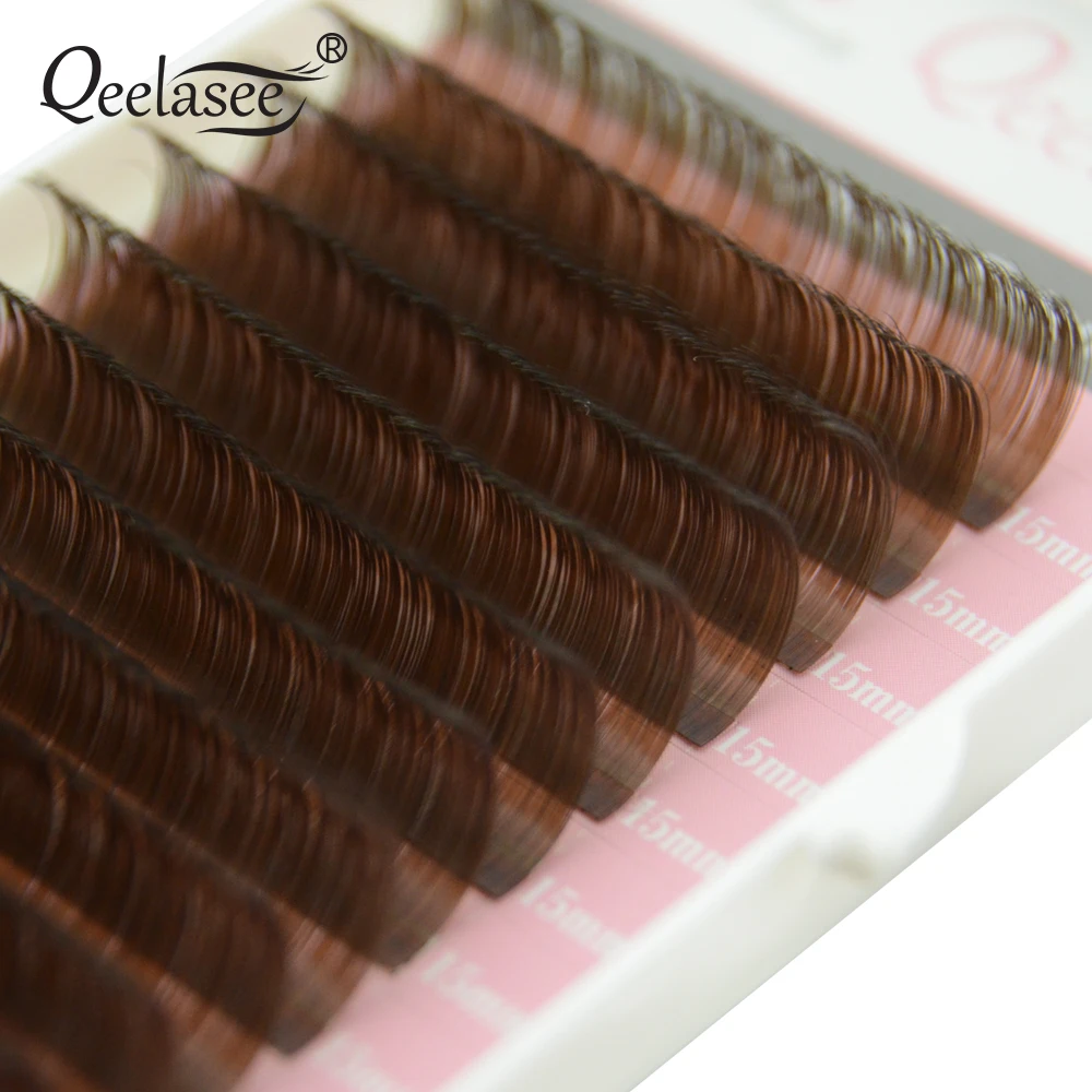 Qeelasee коричневый цвет накладные ресницы из норки коричневый Цвет Maquiagem Cilios C/D кудри 1 лоток/лот