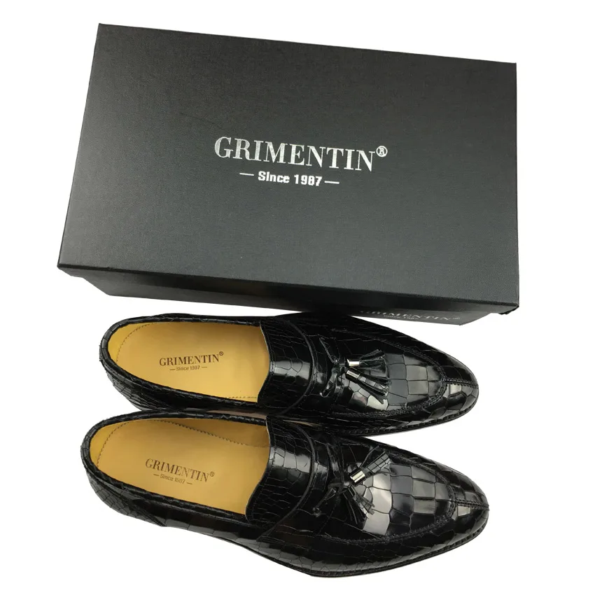 GRIMENTIN/брендовые роскошные мужские мокасины из натуральной кожи под крокодила