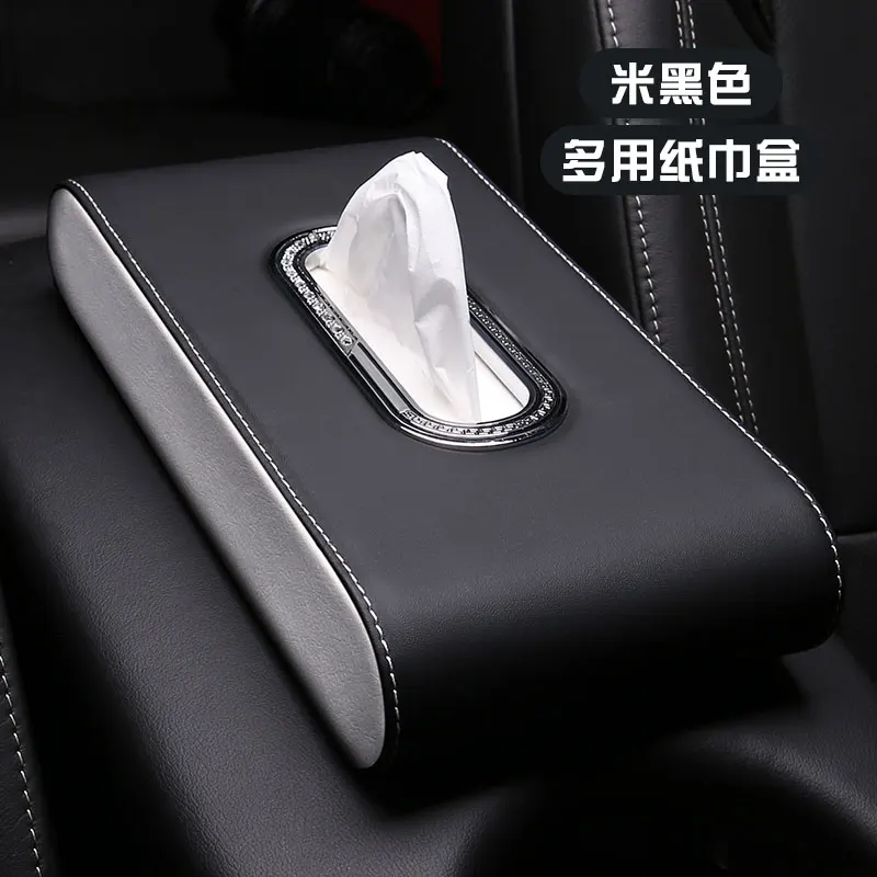 White and black 1 Универсальная автомобильная коробка для салфеток, солнцезащитный козырек, коробка для салфеток, держатель из искусственной кожи, коробка для салфеток, чехол для бумажных салфеток, авто Органайзер, аксессуары - Название цвета: White and black 1