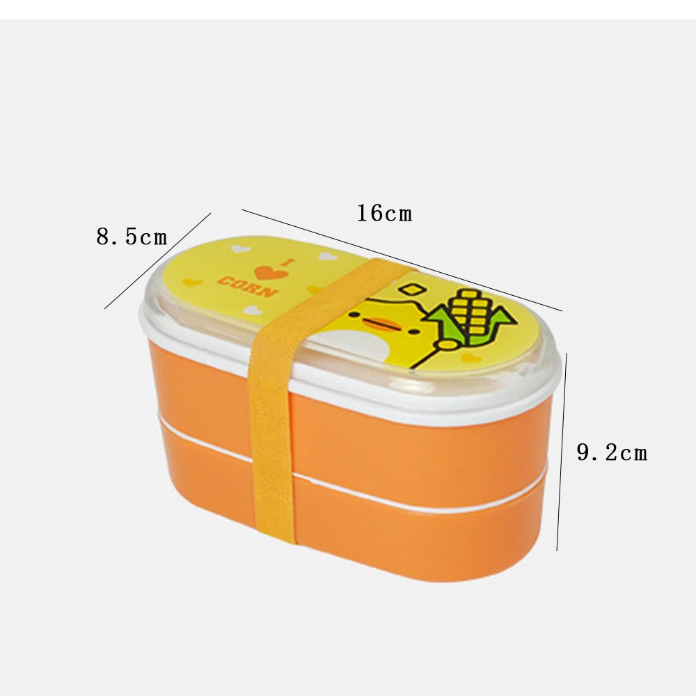 orange yellow Hoomall пластиковый мультяшный контейнер для еды Студенческая герметичная коробка для обеда Контейнеры Для Хранения Продуктов Милые двухслойные столовая посуда bento box - Цвет: orange yellow