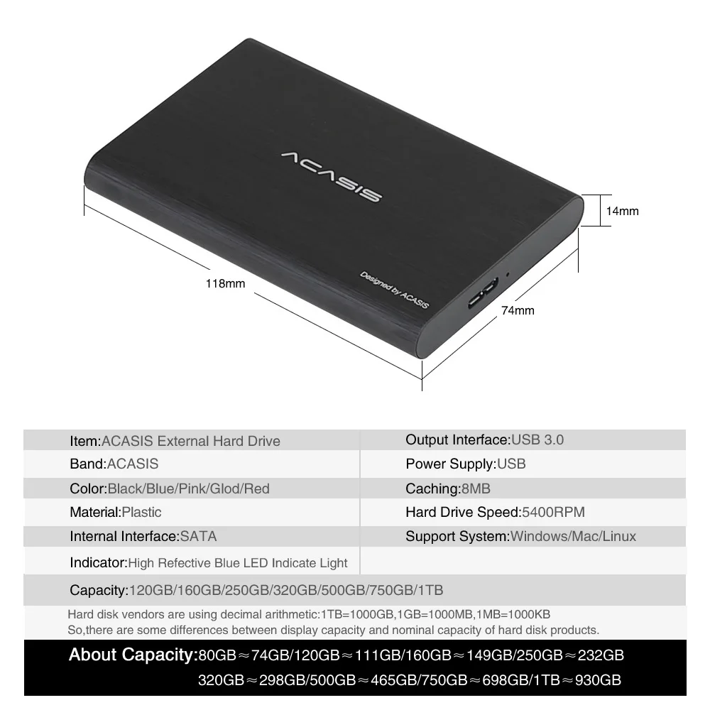 Внешний жесткий диск acasis2.5дюйма USB 2 5 устройство для хранения жестких дисков