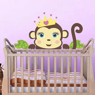 С принтом обезьяна Семья Корона стены Стикеры Искусство DIY Наклейка на стену с