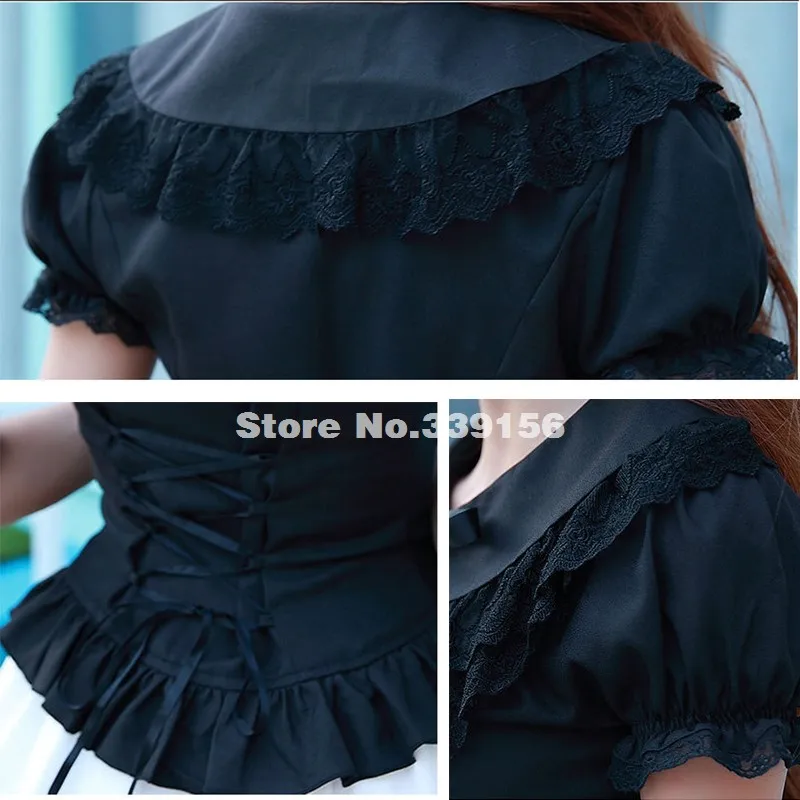 Летние женские бело черные короткие рубашки винтажные викторианские кружевные