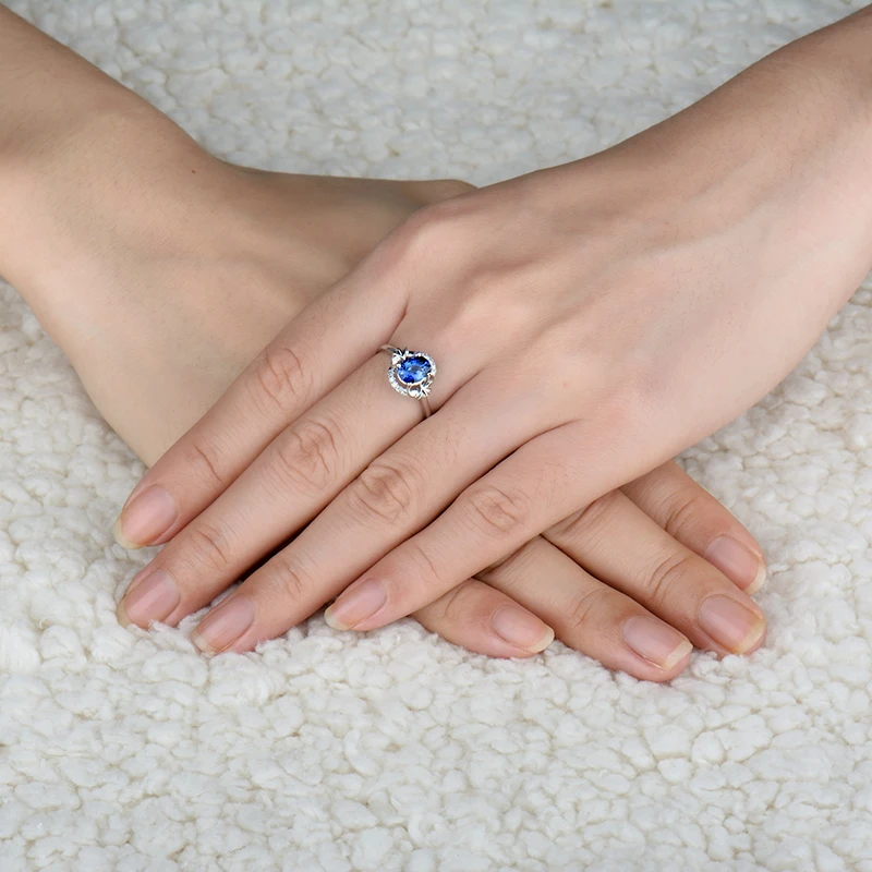 Обручальные кольца из 18K белого золота с синим сапфиром оригинальные овальные