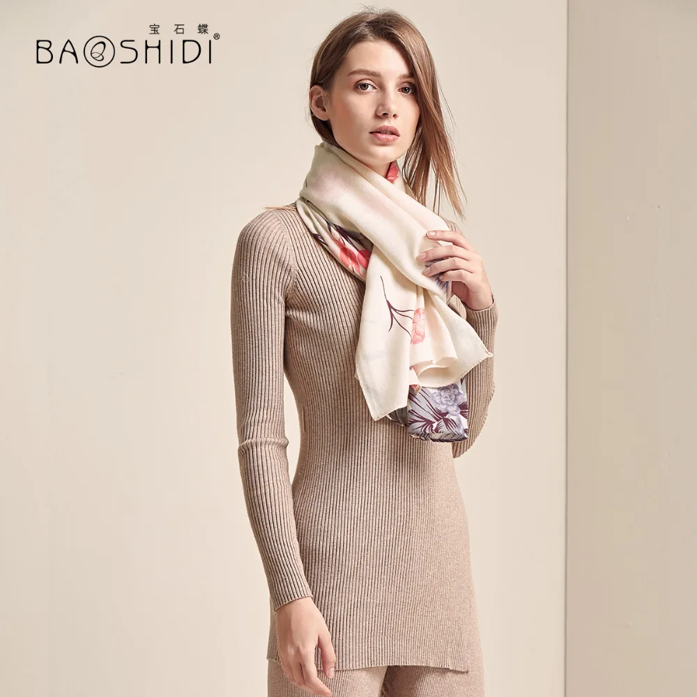 [BAOSHIDI] 2018 шарф с цветочным дизайном длинный женский из 100% шерсти элегантная