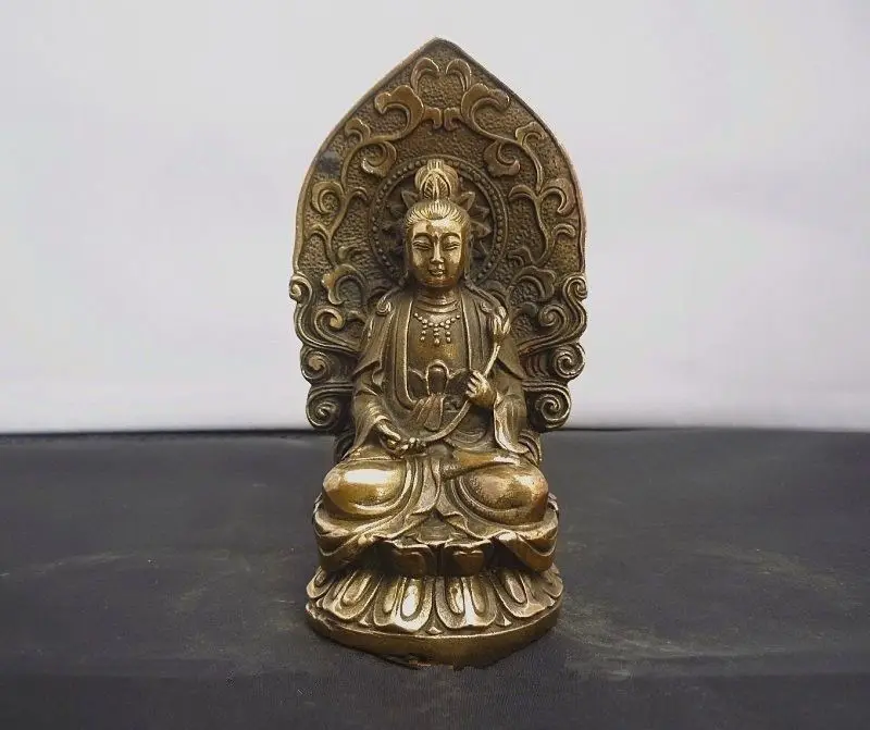 4 72/старинный китайский медный Западный тройной Бог статуя Гуаньинь Будды -