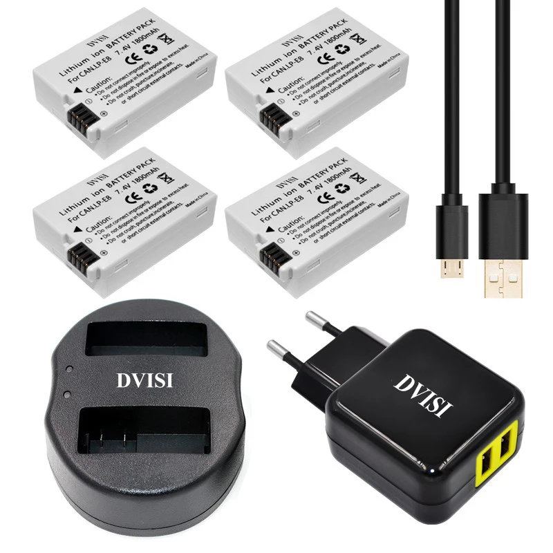4 шт./лот LP E8 аккумуляторная батарея + USB двойное зарядное устройство для Canon EOS 550D