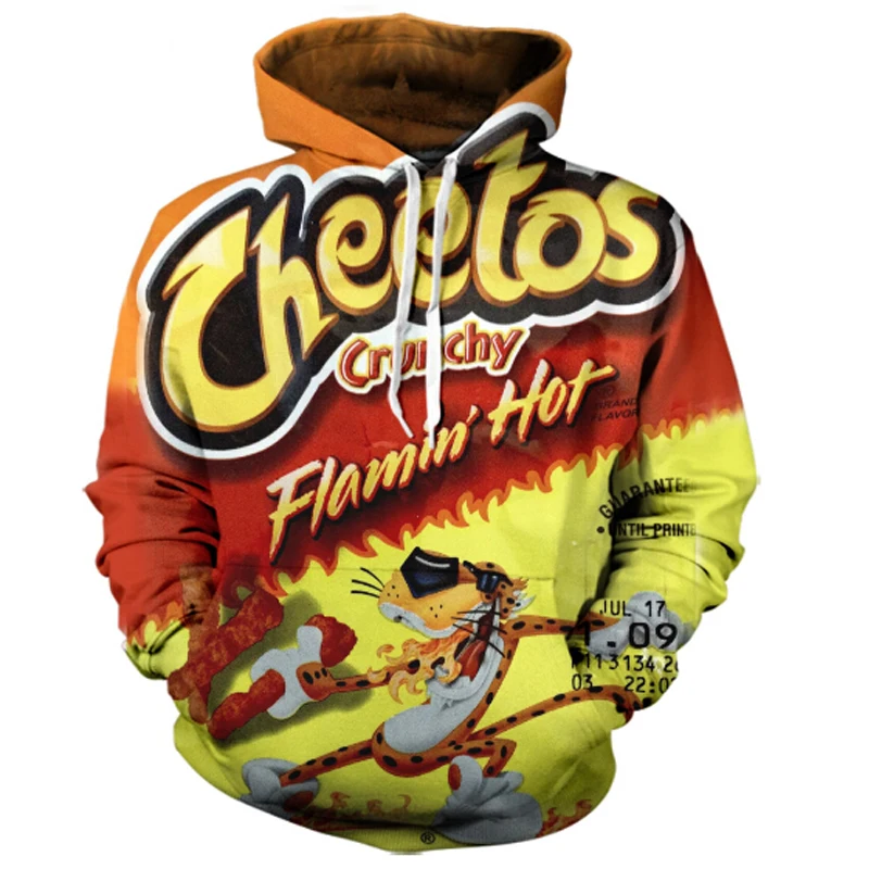 Новинка,, худи Cheetos 3D, толстовки Harajuku для мужчин и женщин, пуловер с длинным рукавом, толстовка с капюшоном, повседневный брендовый спортивный костюм с принтом