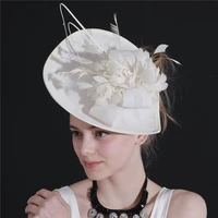 ivory imitation sinamay hats feathers fascinatos wedding party women chapeau derby race headpiece with headbands race fedora cap