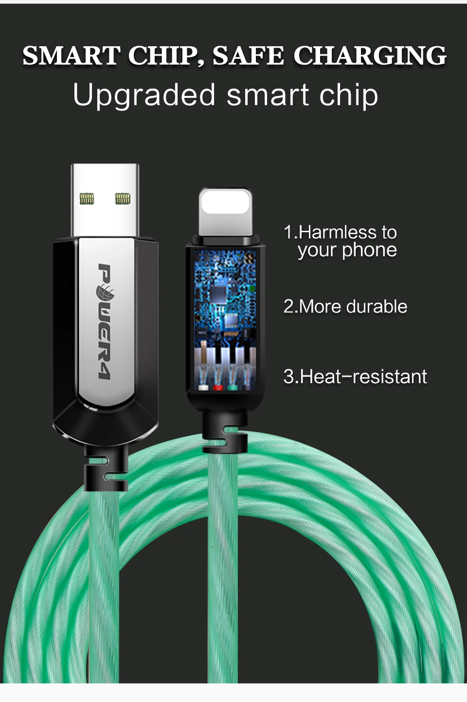 Power4 усиленный Micro кабель usbc для iPhone xs max светящийся светодиодный usb type C кабель для Lightning samsung зарядный кабель Micro