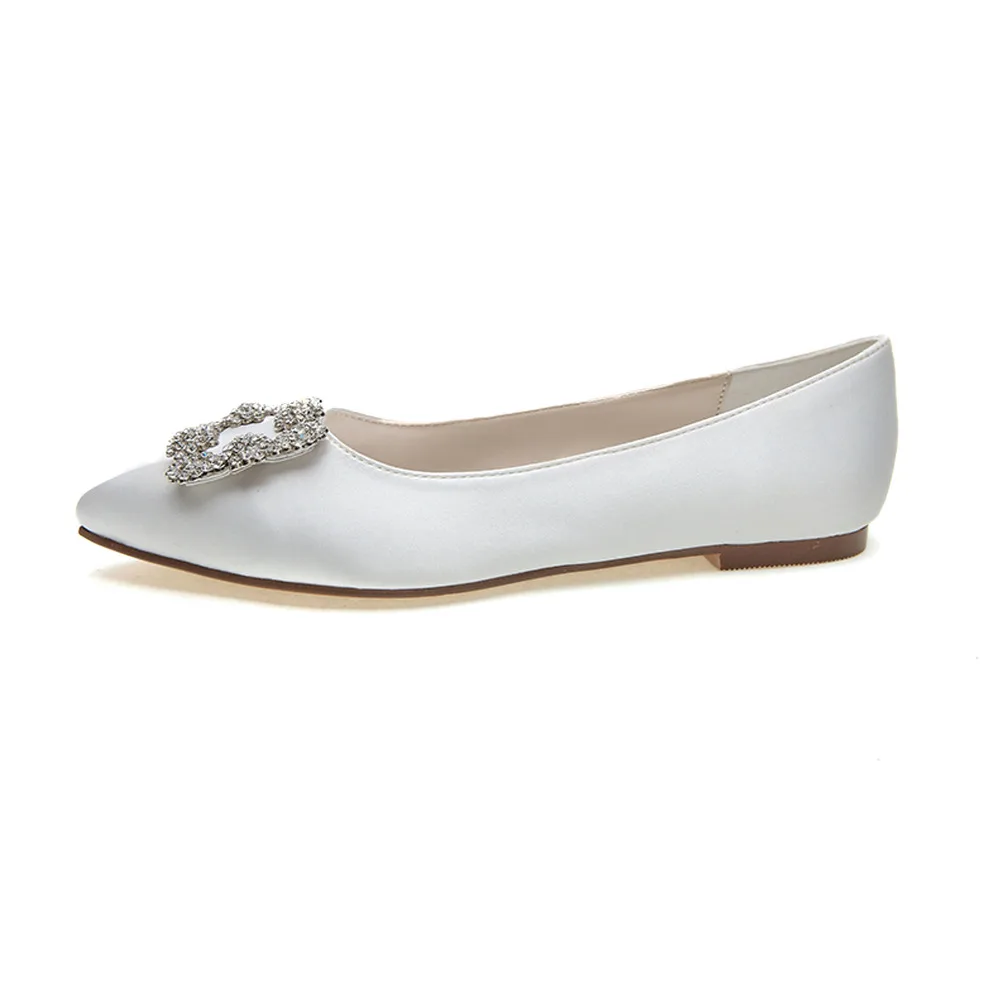 Женская атласная брошь на плоской подошве с острым носком|women flats|slip onflats women |