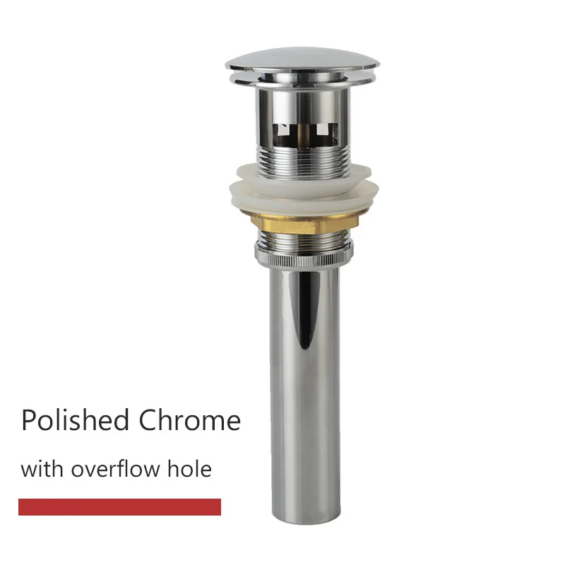 Chrome with hole Качественный латунный умывальник для ванной комнаты Pop Up Слив с переливом дизайн черный/белый/хромированный/циркониевое золото/розовое золото/шар 6 цветов - Цвет: Chrome with hole