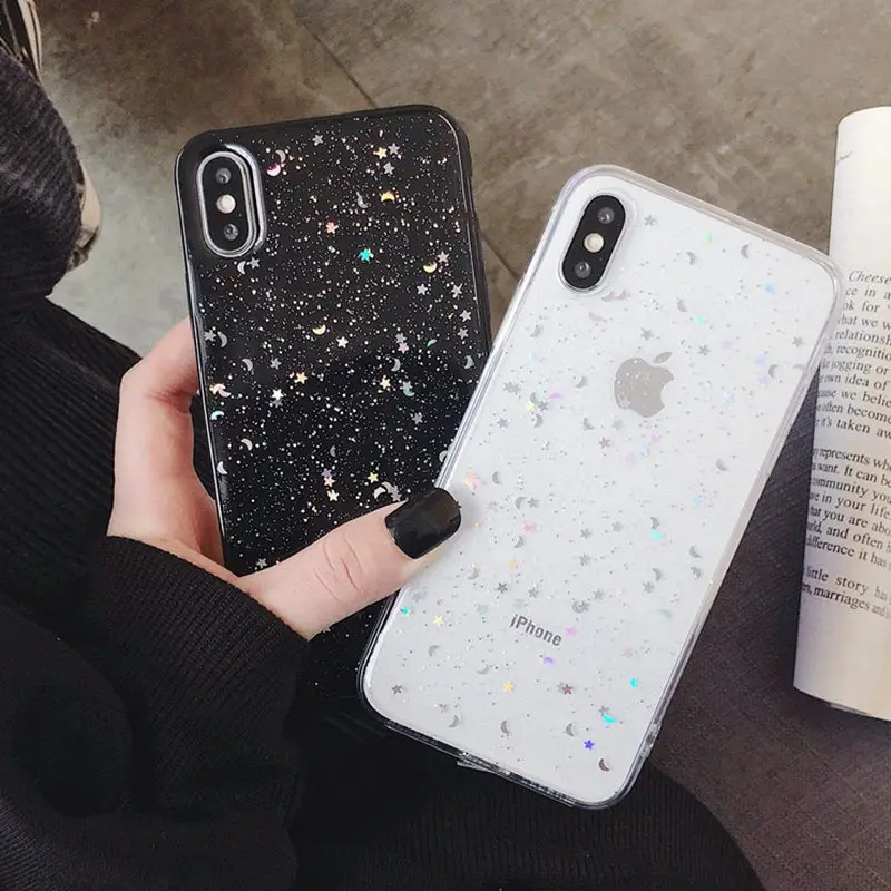 Чехол для iphone XR XS MAX X 10 6 s plus прозрачный чехол с блестящими звездами Луной 7 8 чехлы