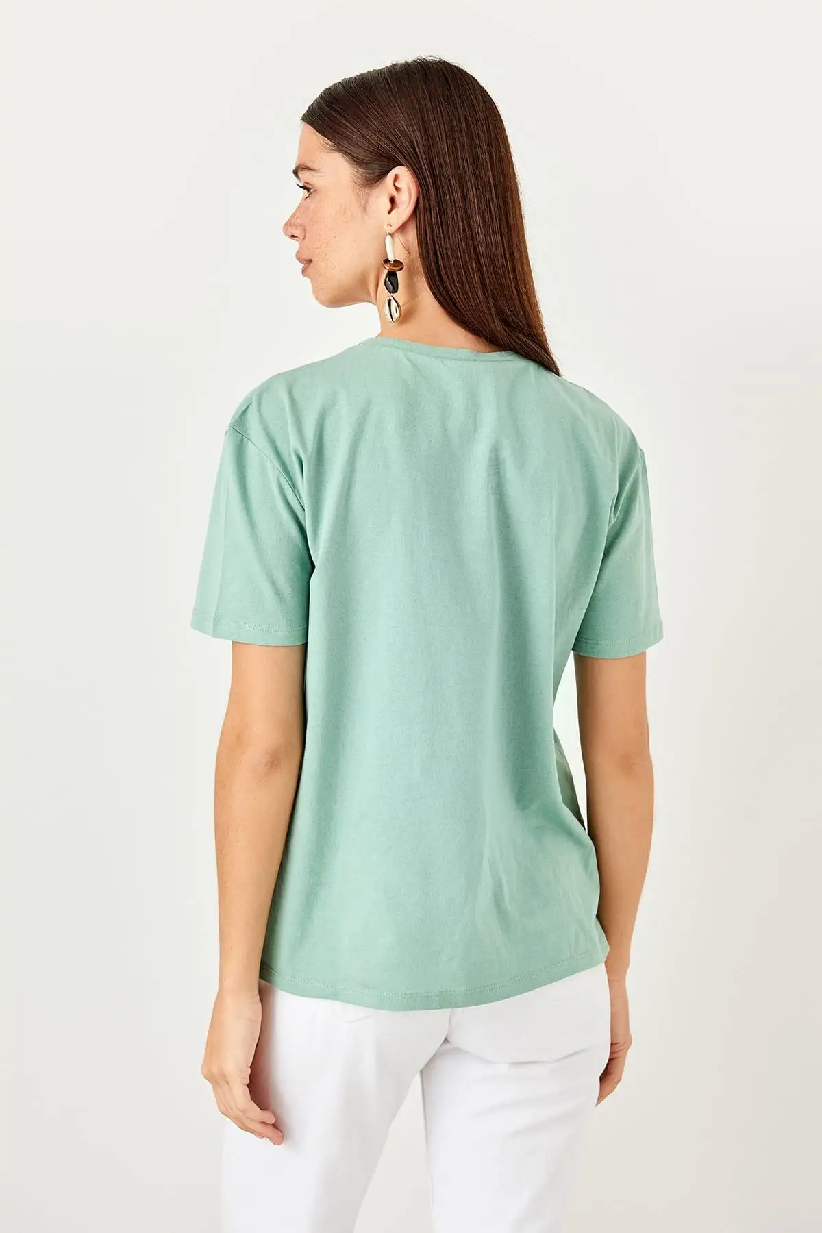 Trendyol зеленые Базовые Трикотажные футболки с принтом TWOSS19TS0296 | Женская одежда