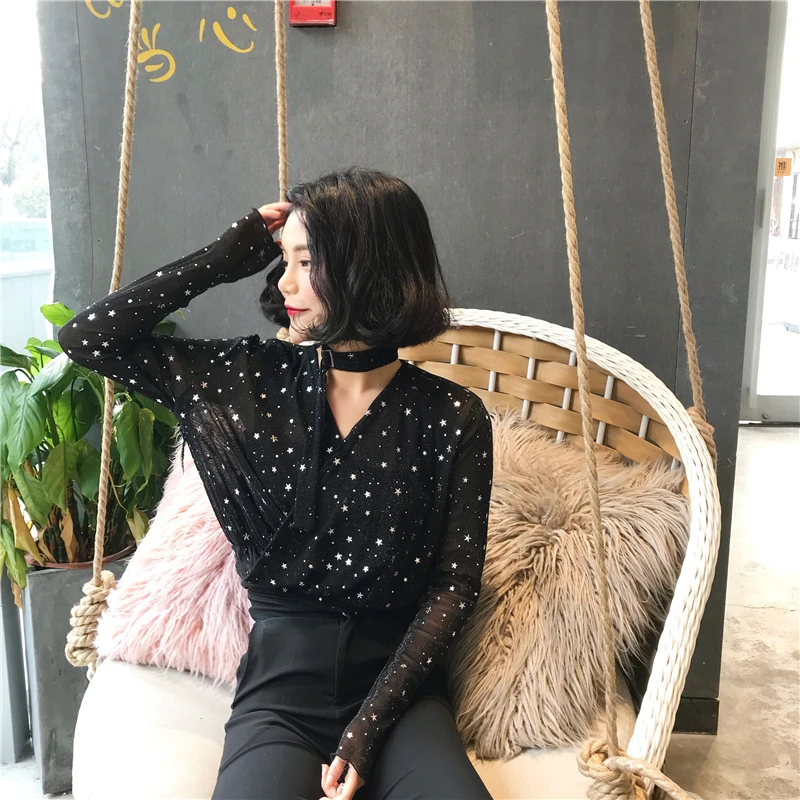 Женская блузка с длинным рукавом и V-образным вырезом | одежда