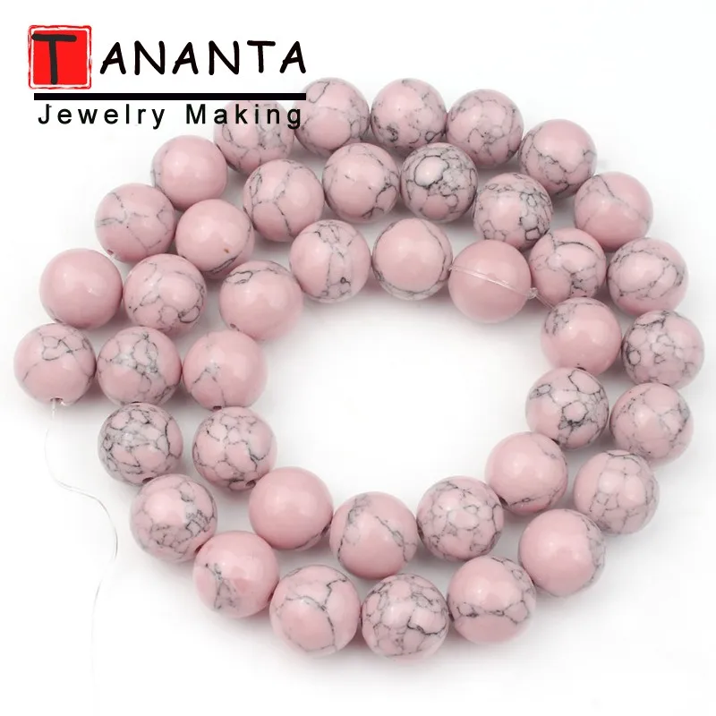 Pink Turquoise 4 6 8 10 мм 15 ''Агаты бирюзой Песчаник серьги из натурального аметиста камень из натуральной лавы бусины для самостоятельного изготовления ювелирных изделий Цепочки и ожерелья браслета - Цвет: Pink Turquoise