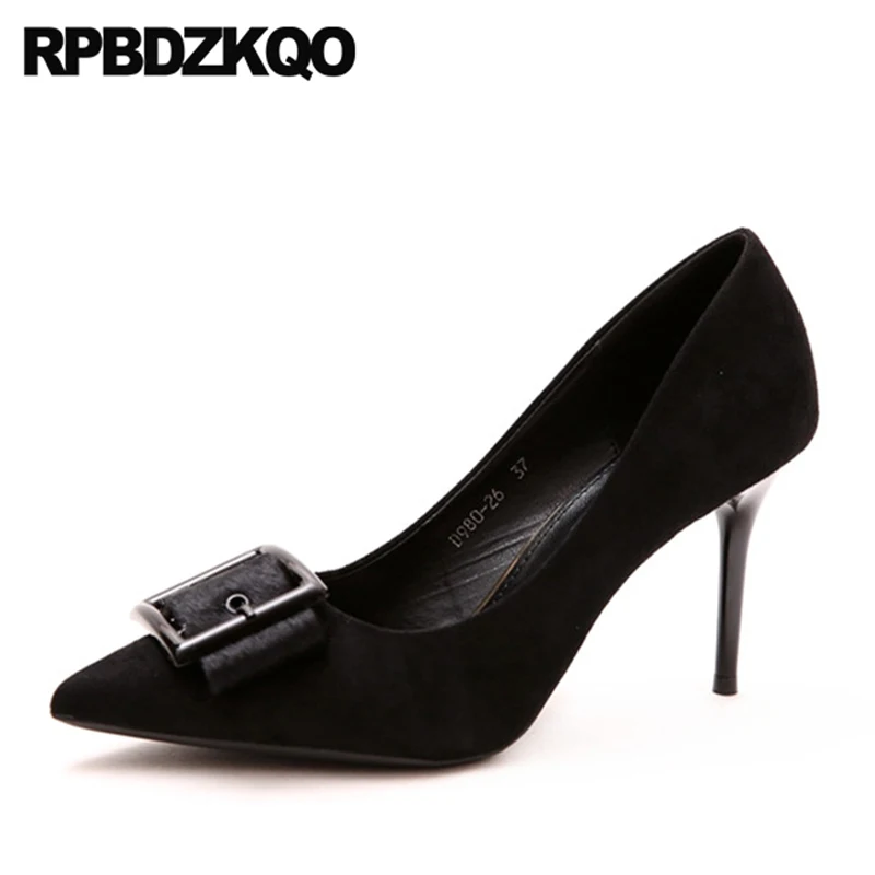 

Prom Brand Women Shoes 2021 Size 4 34 Pumps Party Suede Black Metal Super Dress Pointed Toe Thin Ultra Extreme Ladies High Heels