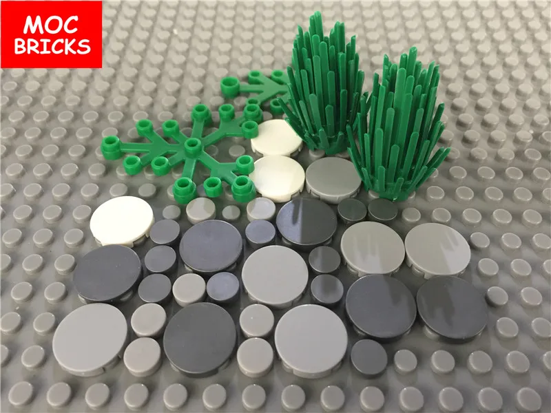 10 шт./лот MOC кирпичи белая светло серая и темно синеватая плитка круглая 2x2