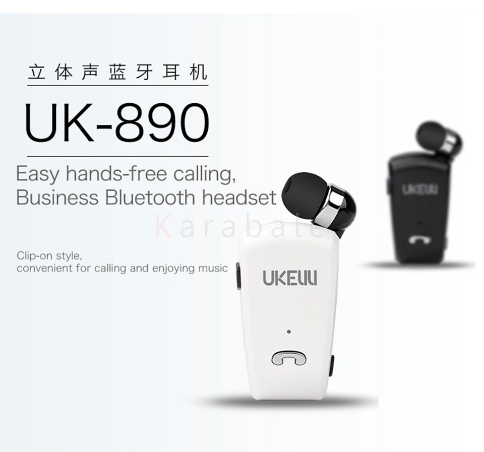 UK890 Портативный бизнес беспроводной Bluetooth гарнитура телескопического типа воротник клип HD качество звука наушники