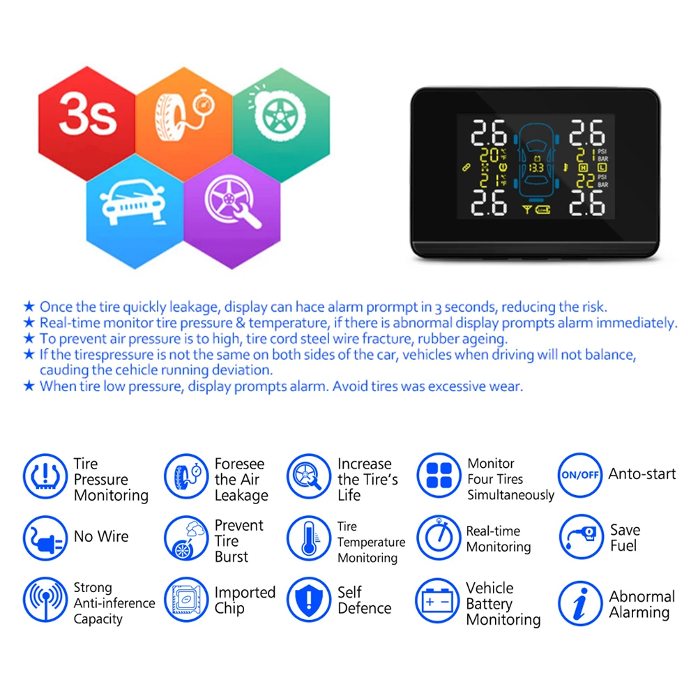CAREUD DC8V-DC16V Универсальный Автомобильный TPMS автомобиля беспроводной шин давление мониторинга системы+ 4 шины для колес внешний сенсор