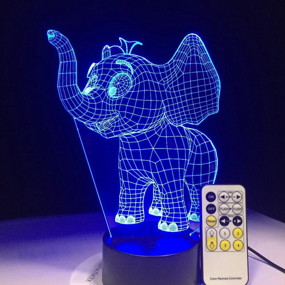 Маленький слон акриловый 3d красочные ночные огни Usb штекер в творческие подарки