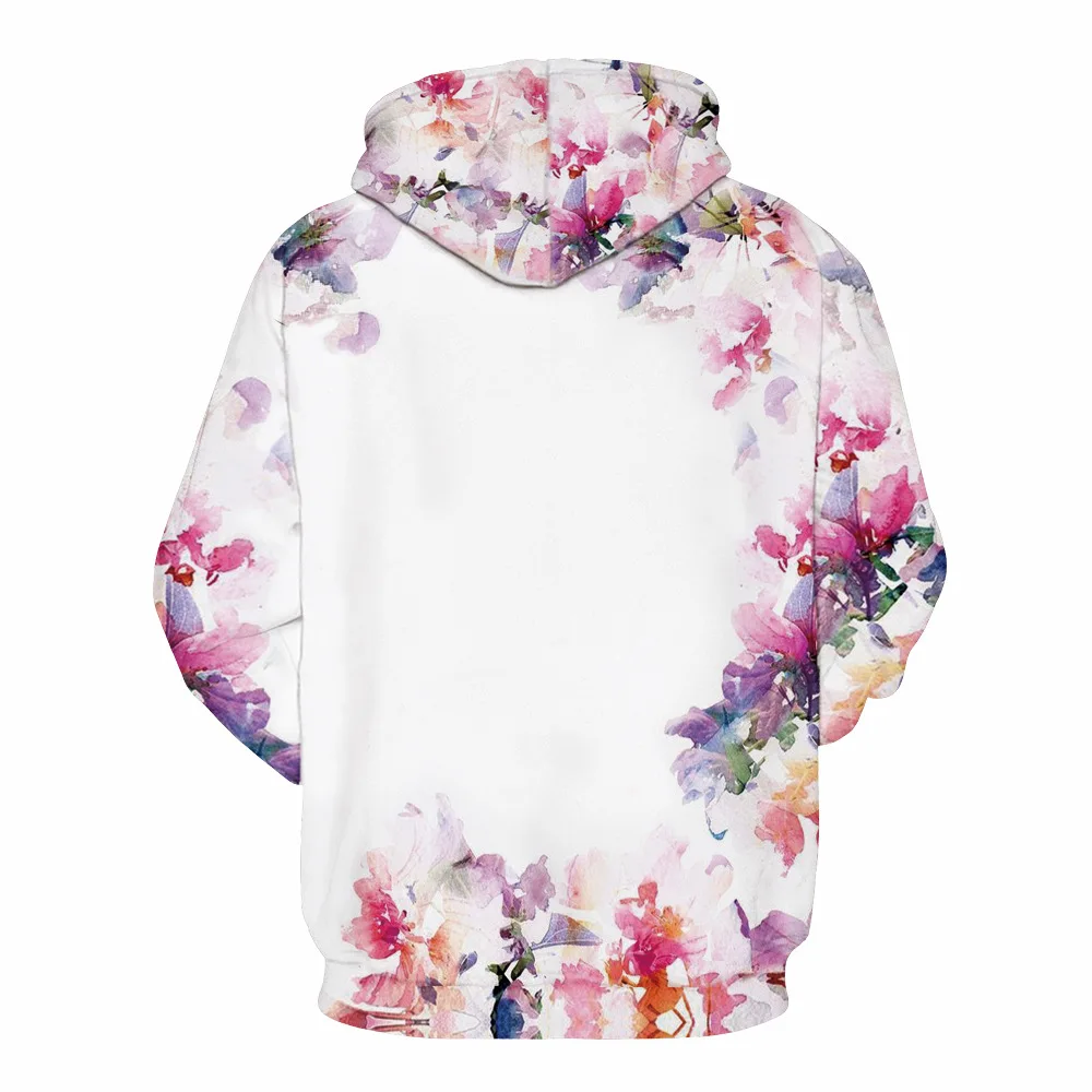 Мода 2017 г. Для мужчин с 3D Толстовки белый свободные цветы свитшот принтом осенние