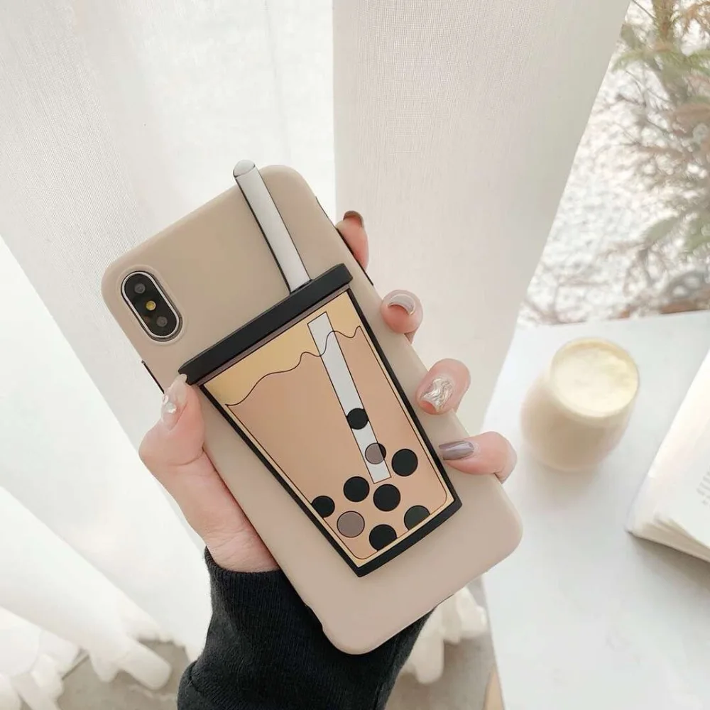 ORYKSZ 3D Luxury Milk tea Silicon Phone Case For iphone 11 Pro Max 6 6s 7 8 plus iPhone X XR XS MAX Cover Cases Coque |
