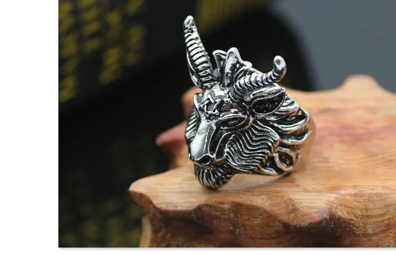 Дьявол сатана панк Для мужчин Jewelry гексаграмма черного козла овец кольцо Винтаж Титан Сталь Для мужчин S Biker Кольца Анель masculino