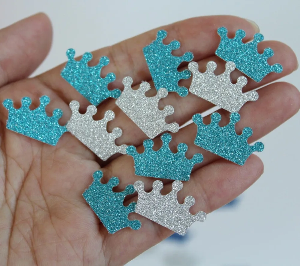 100 королевский синий цвет СЕРЕБРЯНЫЙ принц тиара конфетти-короны для маленьких