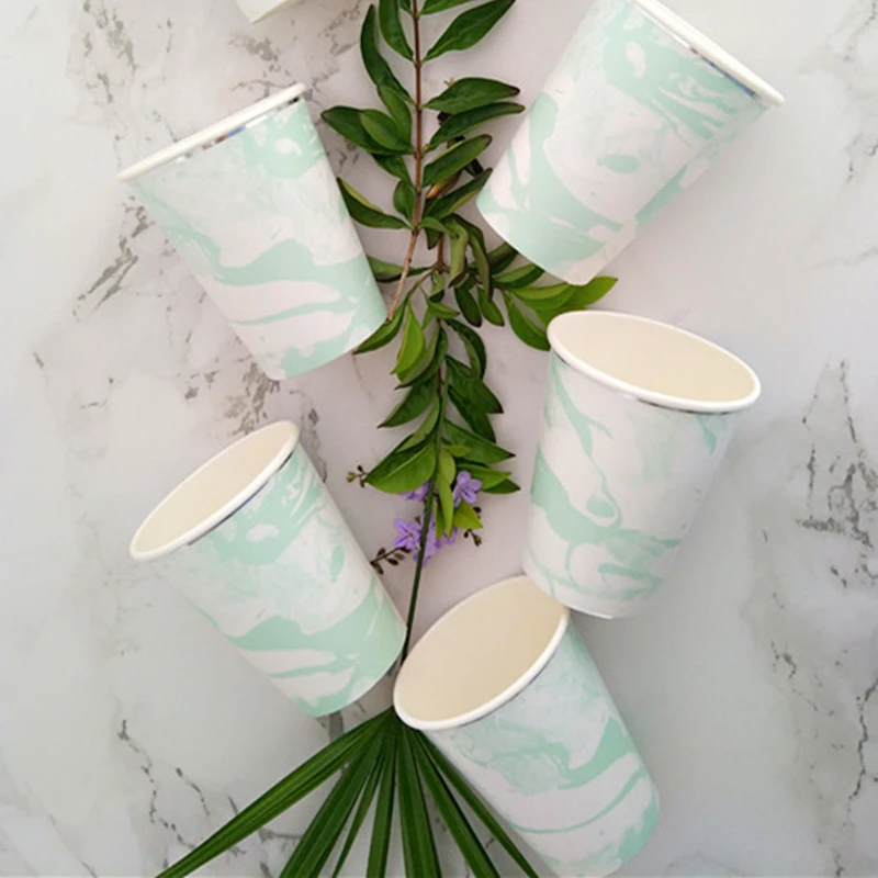 120pcs Mint &amp Blue Stroke Marble Silver Edge Paper Cups Party Treat Guest Drinking Cup for Wedding 1ST Birthday Engagement | Дом и сад
