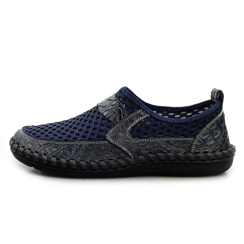 Chilazuban Size 38-48 4 Color Men Mesh Breathable Casual Leather Shoes Round Toe Patchwork Sneakers Handmade Male Footwear | Обувь