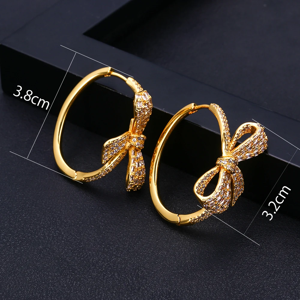 Женские серьги кольца с геометрическим бантом janekellytrendy фианитом ювелирные