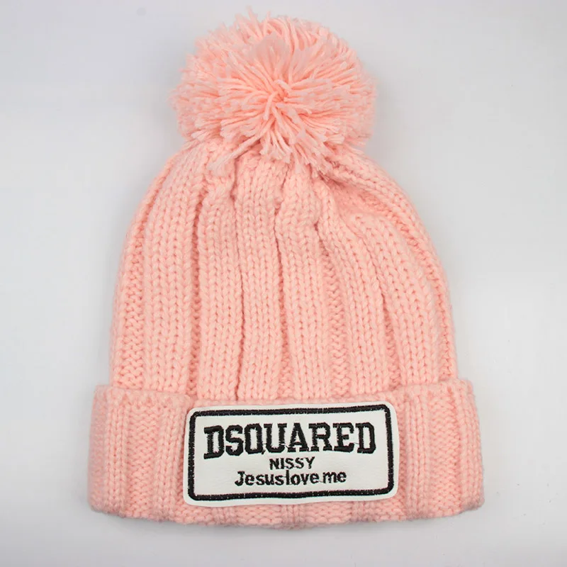 Зимние Модные шапки для женщин Pom Beanies Толстая вязаная шапочка Шерсть Bobble мяч