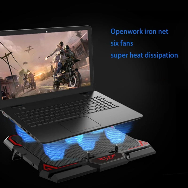Coolcold игровой ноутбук кулер шесть вентиляторов светодиодный экран два usb-порта 2600 об/мин охлаждающая подставка для ноутбука Подставка для ноутбука 12-17 дюймов для Lapt