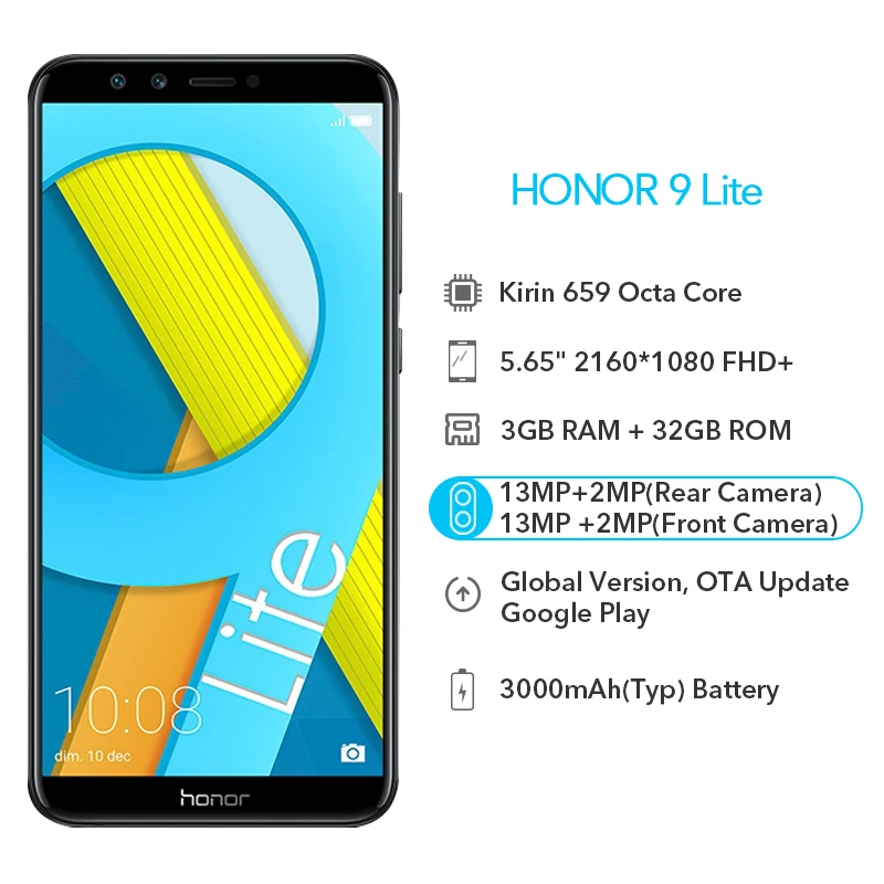 Глобальная версия Honor 9 Lite 3 ГБ 32 смартфон Kirin 659 четыре ядра 5 65 дюйма 2160*1080 P 13 МП + 2