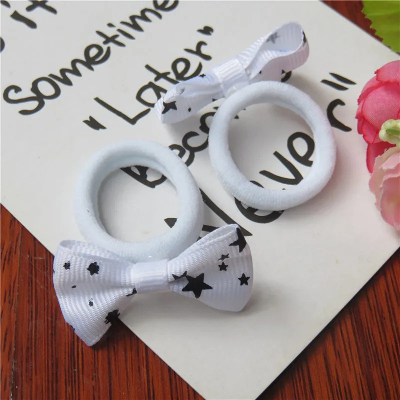 White Hair Ring 2 шт./лот, заколка для волос с милой звездой и маленьким бантом для девочек, детские эластичные резинки для волос, резинка для волос, зажимы, аксессуары для волос для детей - Цвет: White Hair Ring