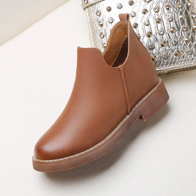 IVG Осень Зима Короткие Плоские Каблуки Обувь Из Натуральной Кожи Мартин Сапоги