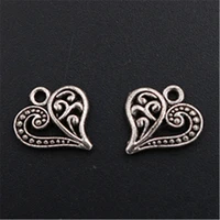 20pcs antique silver color 3d retro heart shaped pendant bracelet earring diy metal jewelry charm making 109mm a1454