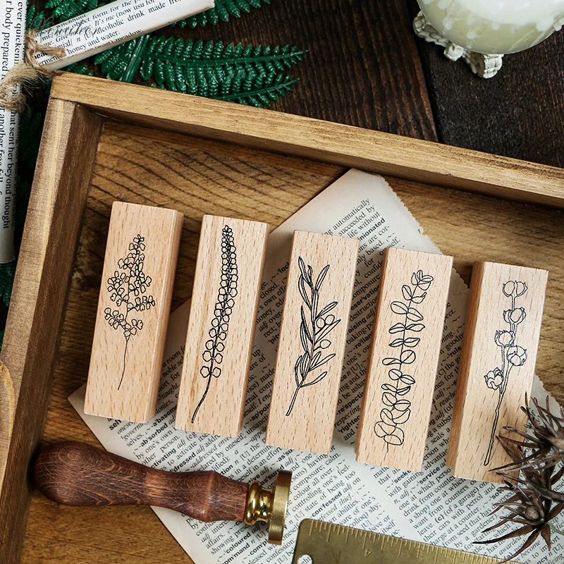 1 Набор Старинных листьев коллекция растений украшения штамп деревянные